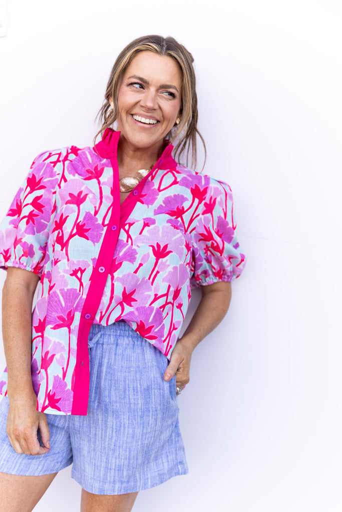 Why Don't You Stay Blouse - Lavender Combo