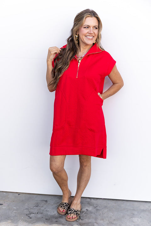 Daily Errands Quilted Dress - Red