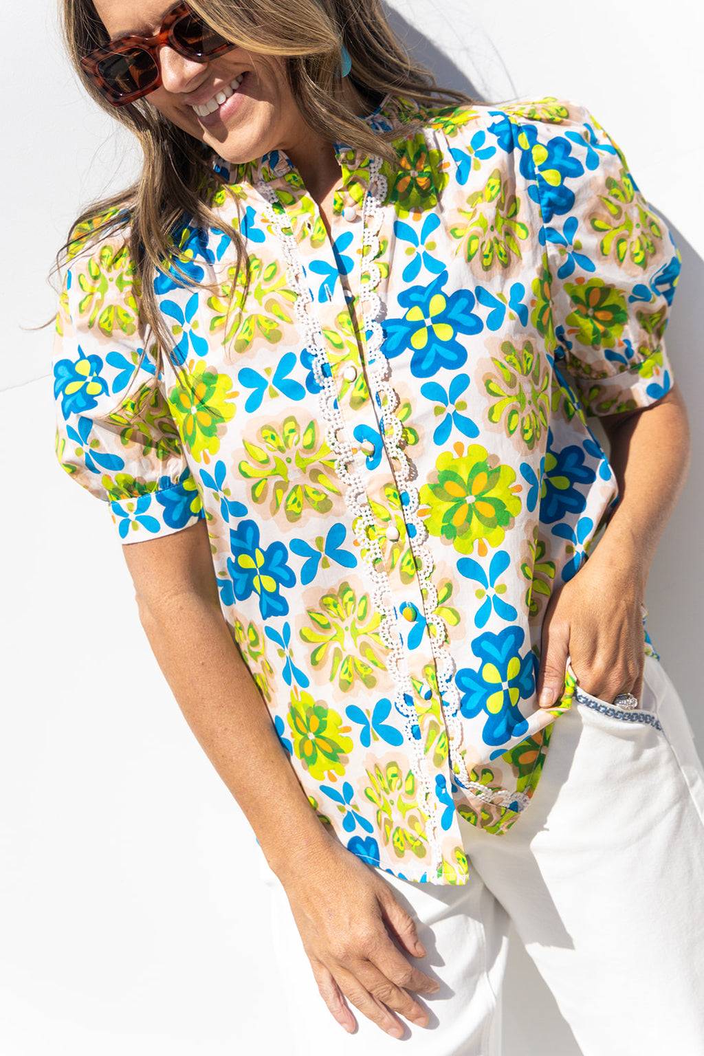 Hard To Forget Blouse - Lime / Blue