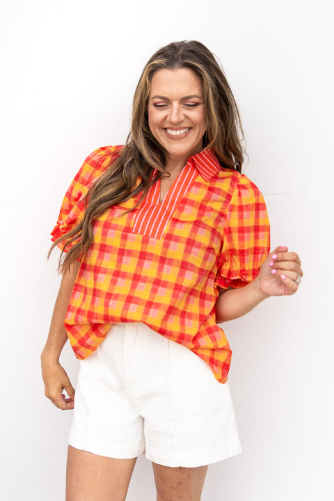First Rodeo Blouse  - Tangerine
