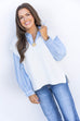 Right by the Ruffles Button Down Top- Blue