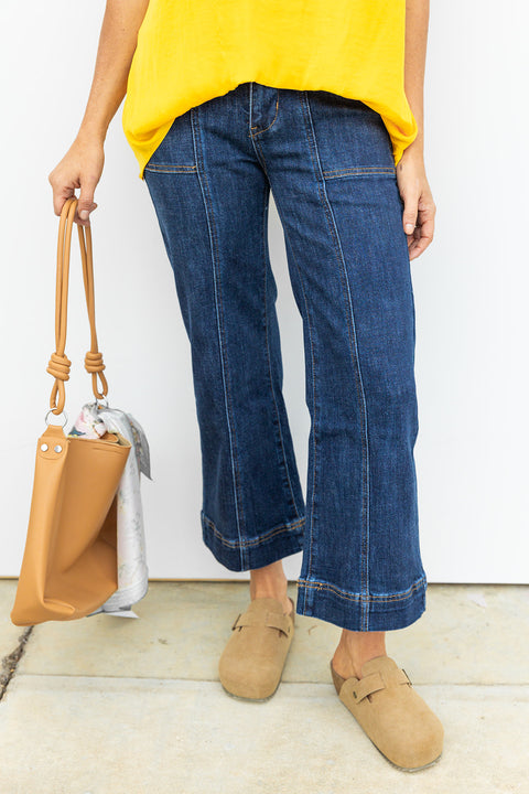 French Navy High Rise Crop Denim