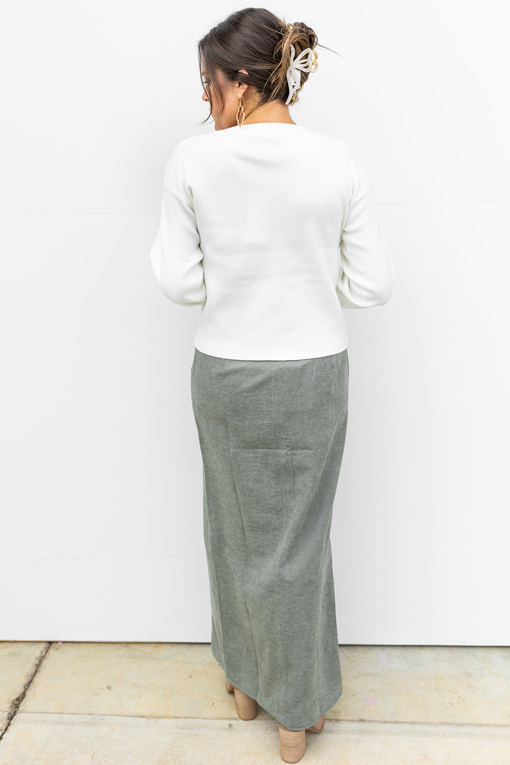 Olive You Suede midi Skirt