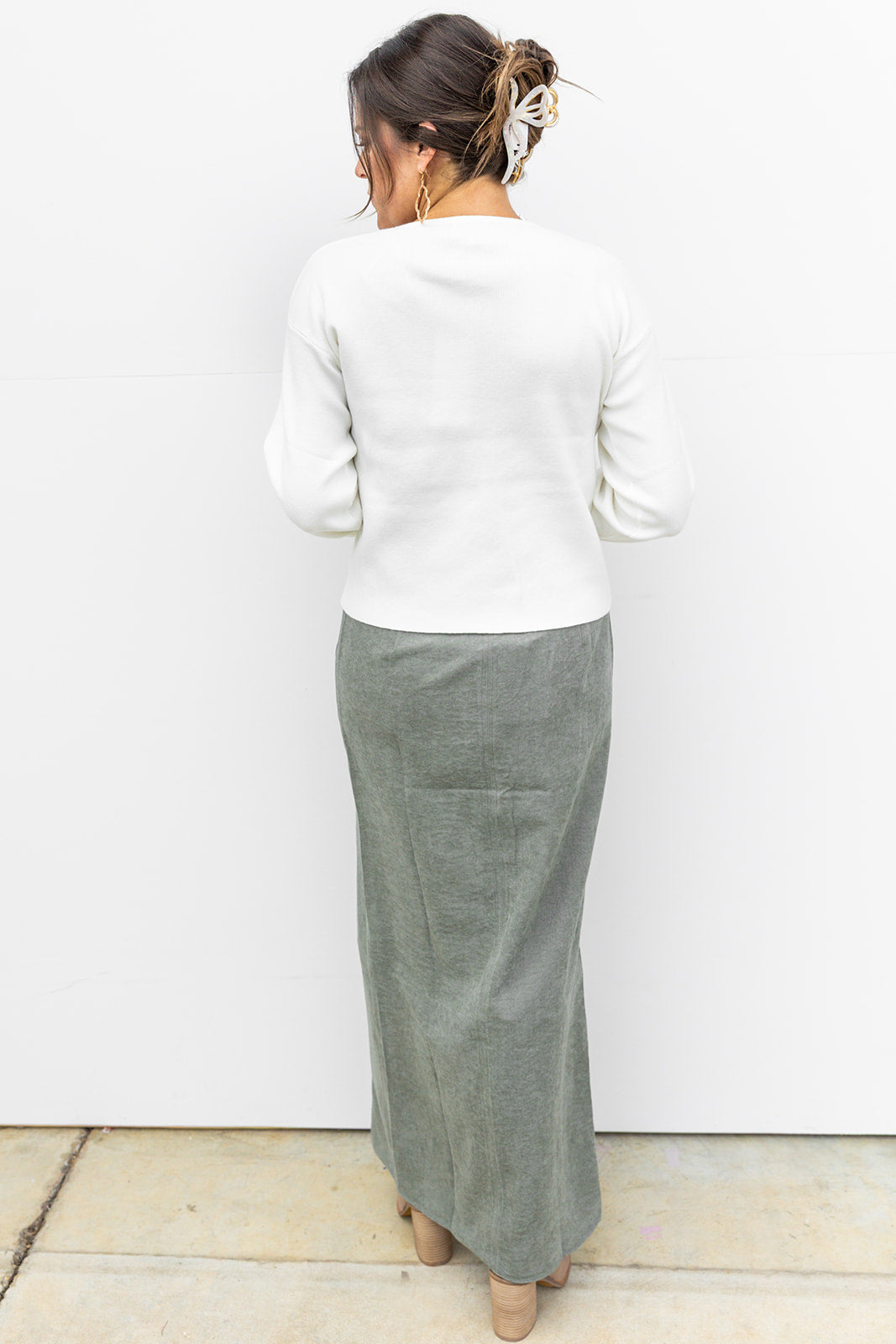 Olive You Suede midi Skirt
