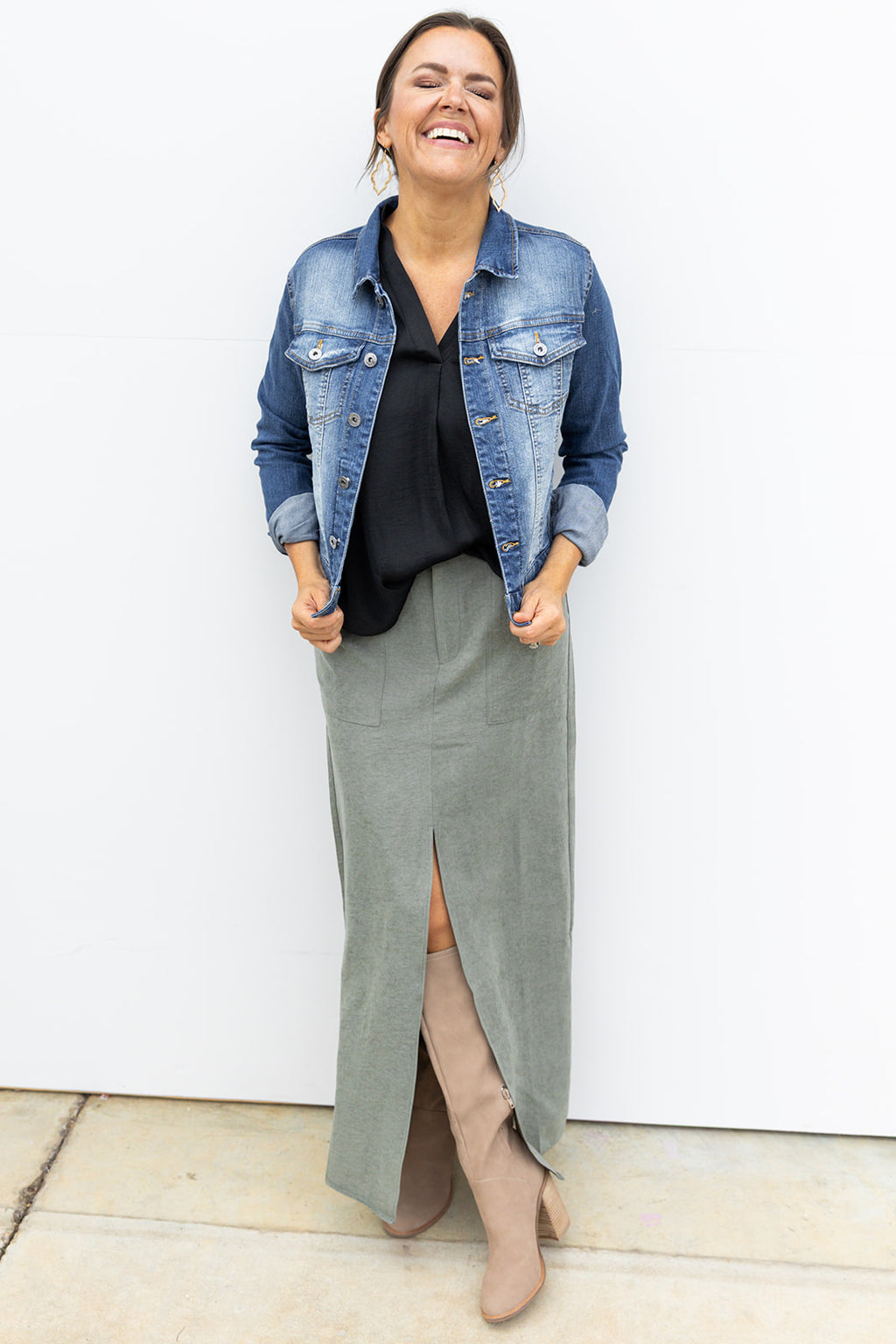 Olive You Suede midi Skirt