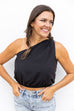 Simple Satin One Shoulder top - Black
