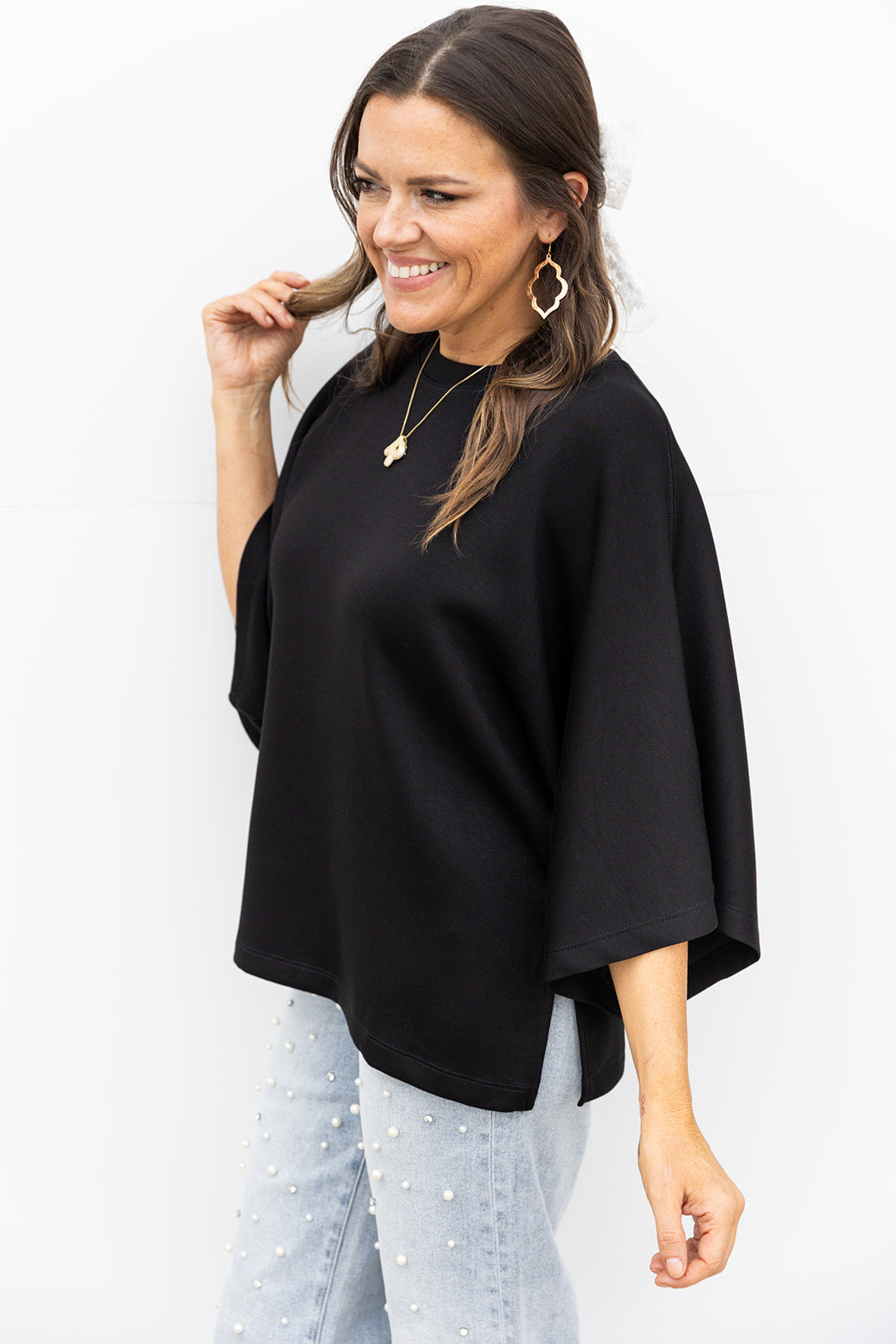 Chilly Morning Relax fit Top- Black
