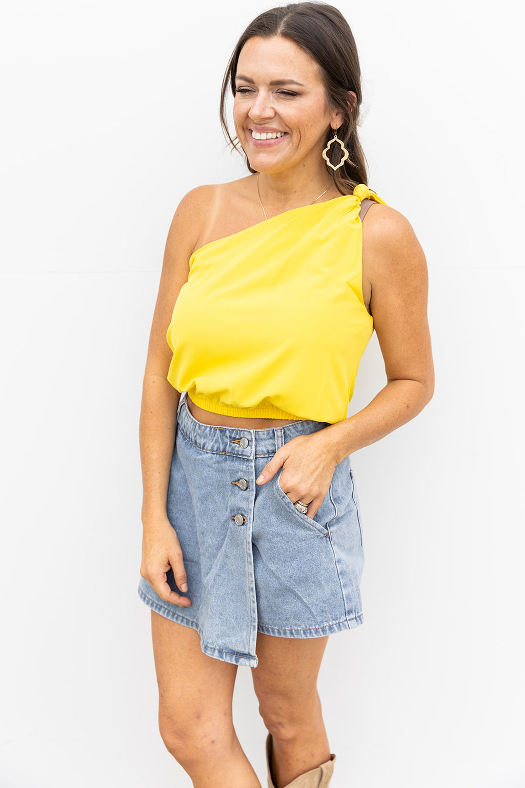 Simple Satin One Shoulder top - Yellow