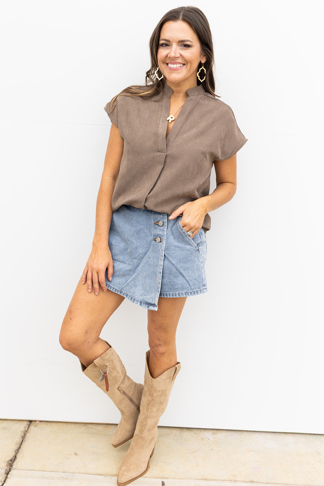 Soft as Suede Blouse - Brown