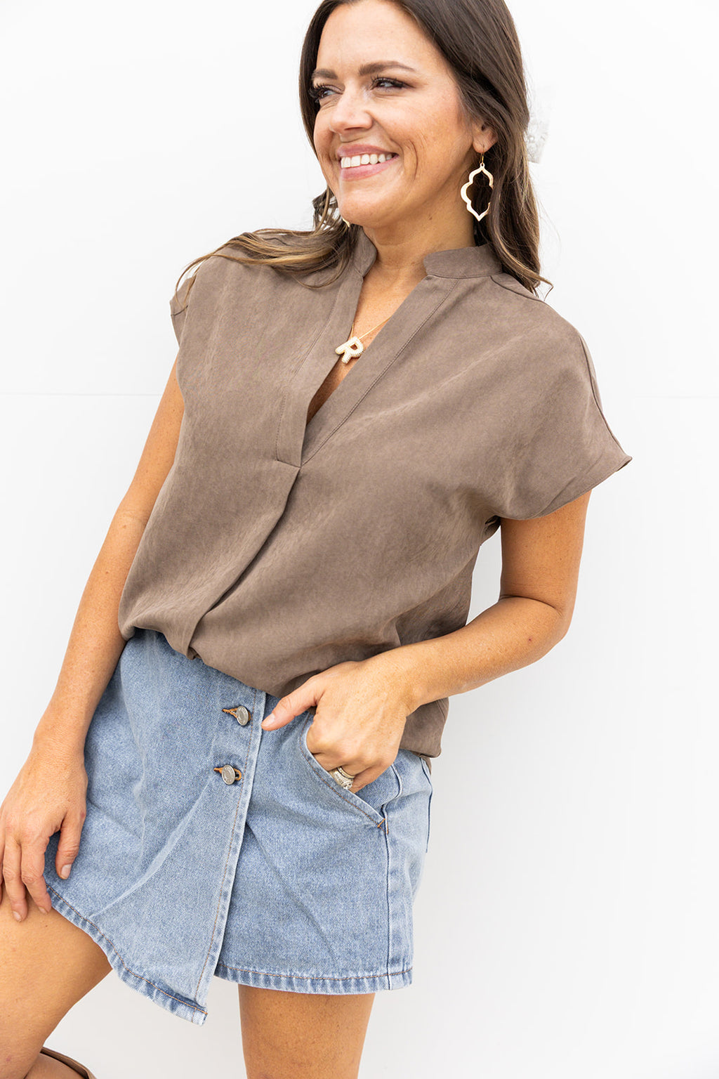 Soft as Suede Blouse - Brown