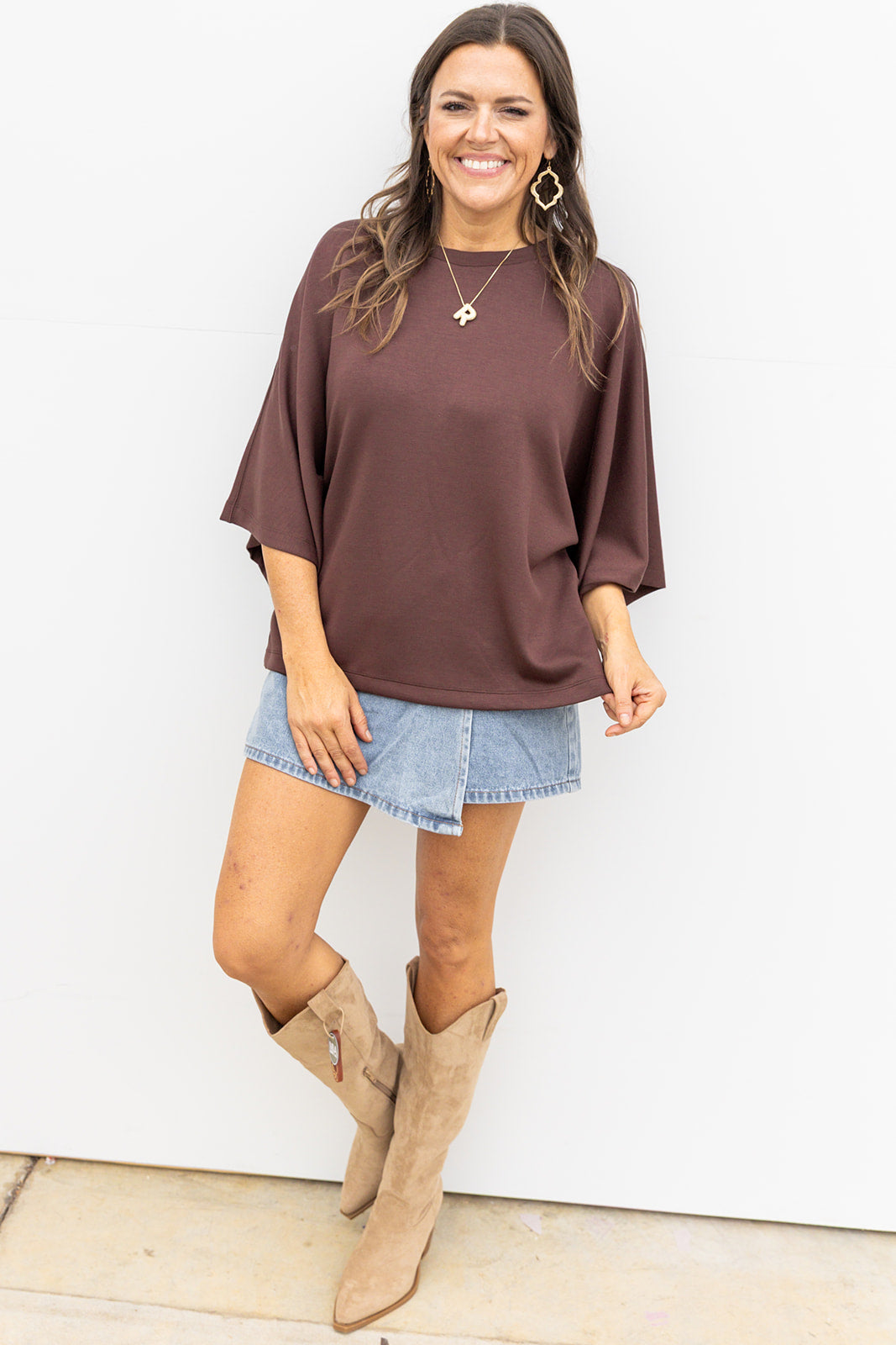 Chilly Morning Relax fit Top- Brown