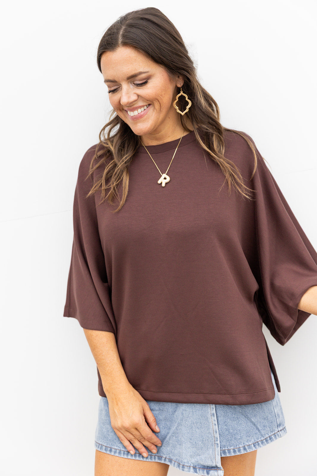 Chilly Morning Relax fit Top- Brown
