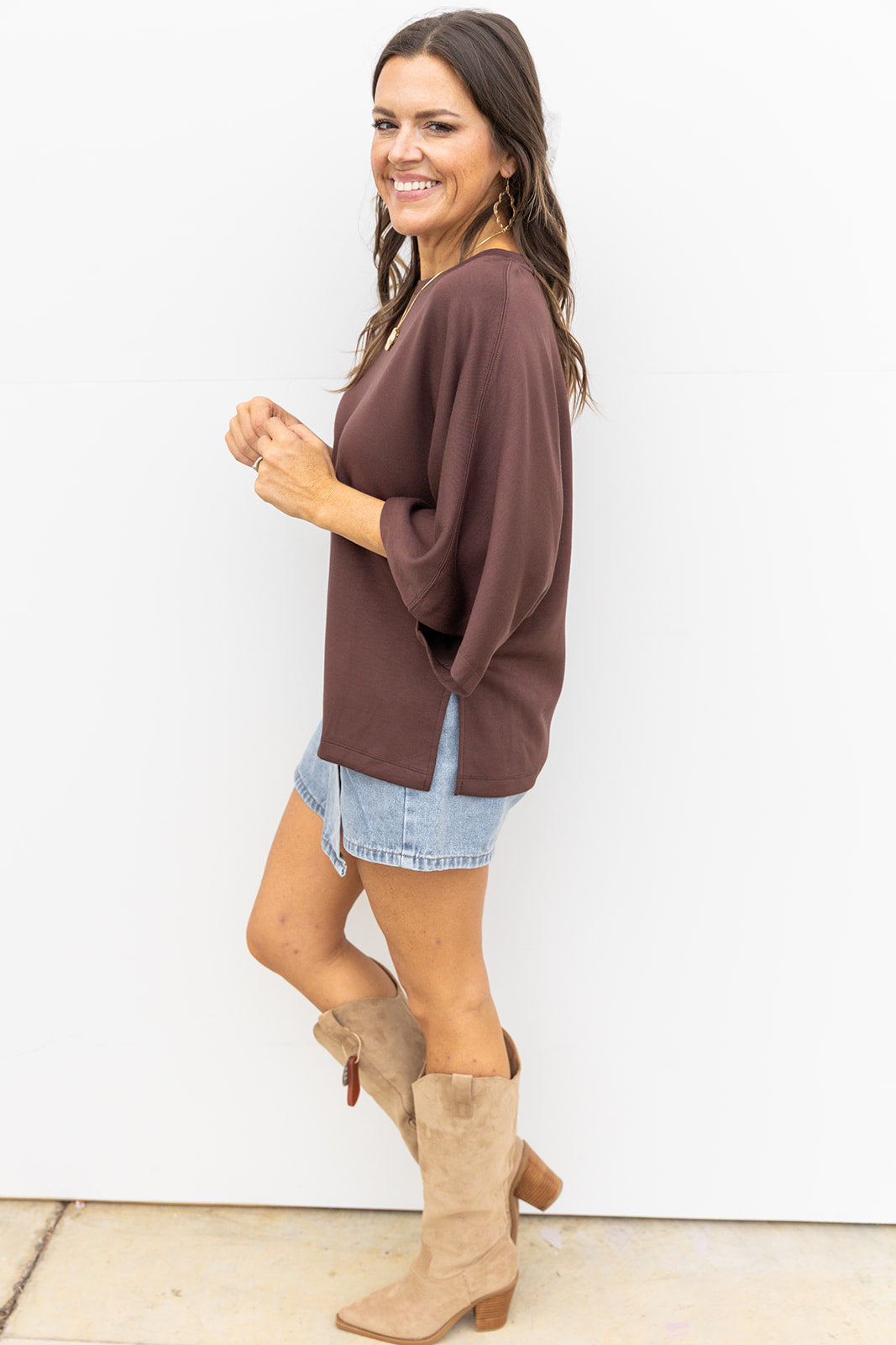Chilly Morning Relax fit Top- Brown