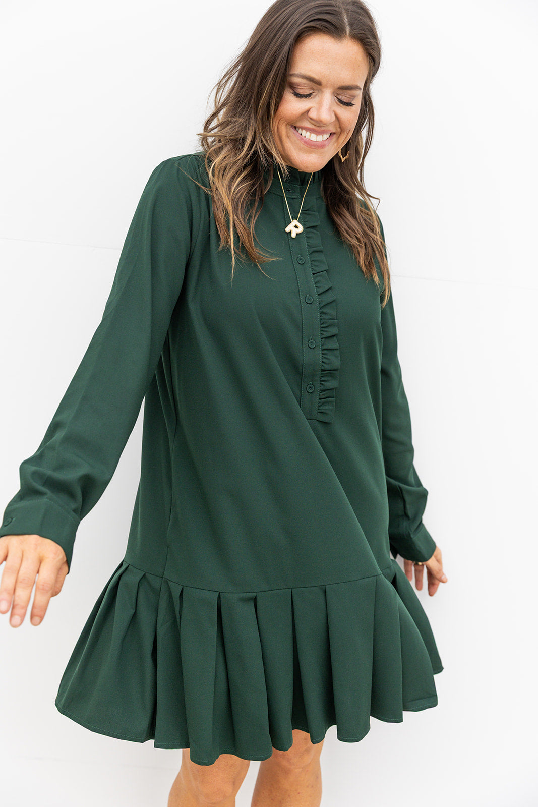Pleated Hem Dress - Hunter Green
