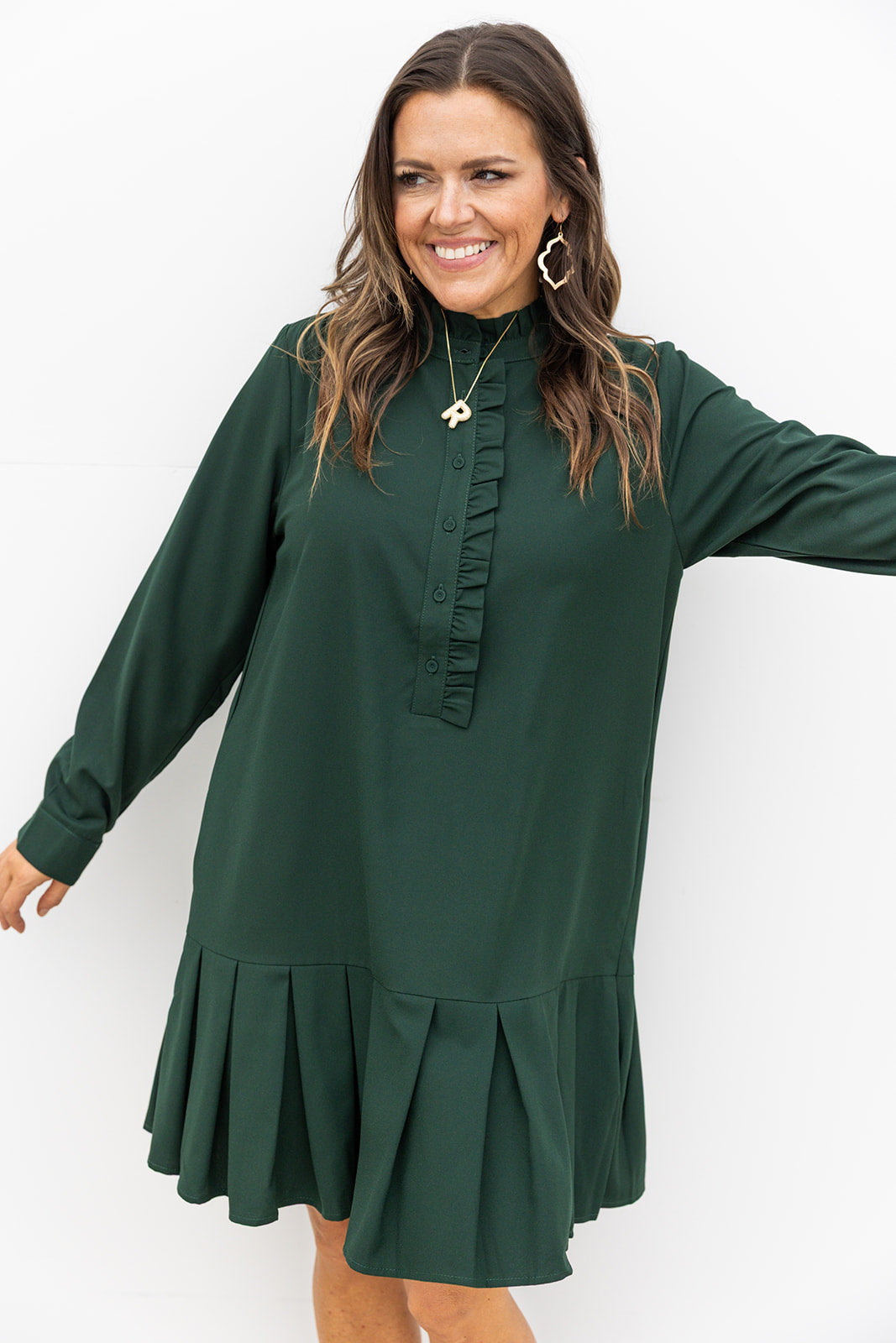 Pleated Hem Dress - Hunter Green