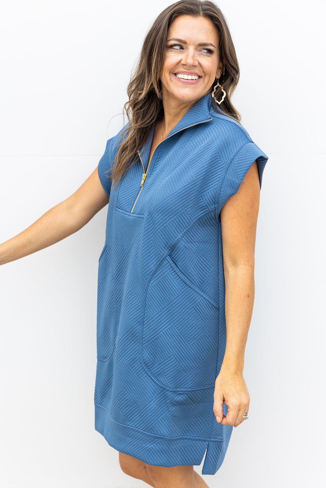 Daily Errands Quilted Dress - Dusty Blue
