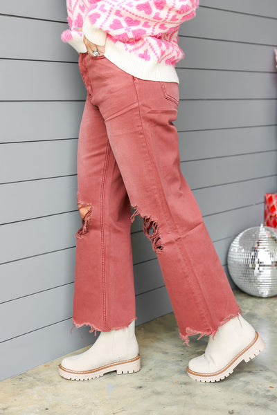 90's Vintage Crop Flare Jeans - Russet Brown