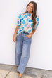 Hard To Forget Blouse - Coral / Blue
