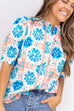 Hard To Forget Blouse - Coral / Blue