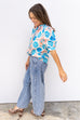 Hard To Forget Blouse - Coral / Blue