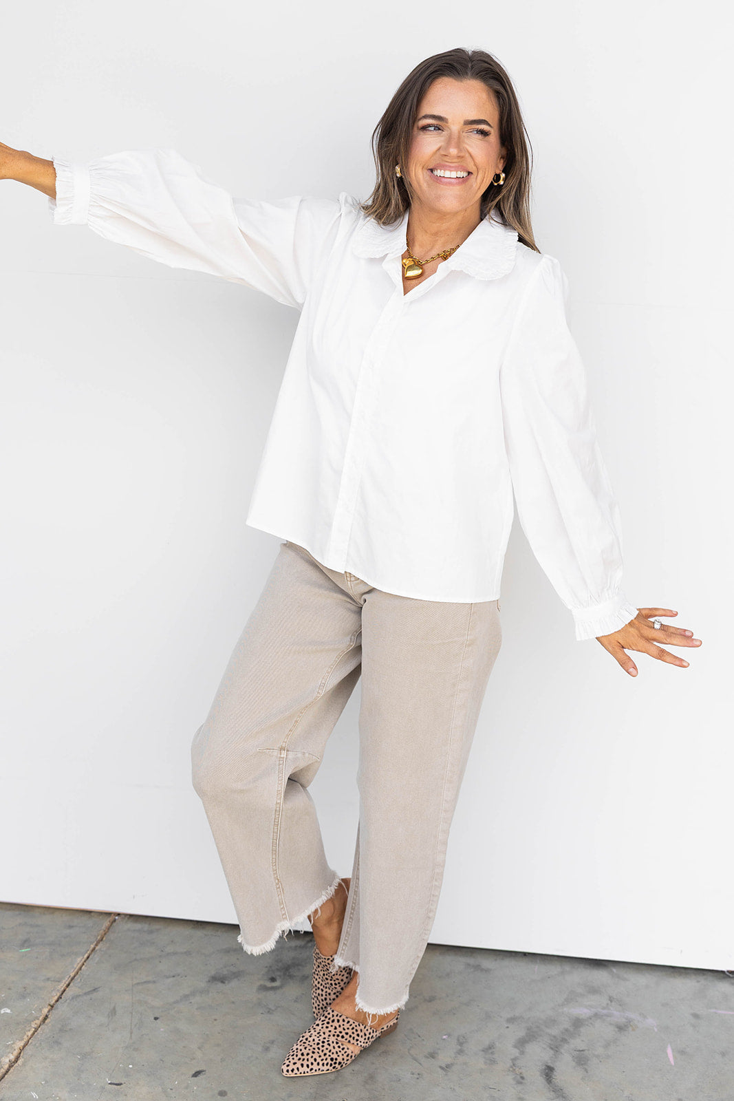 Right by the Ruffles Button Down- White