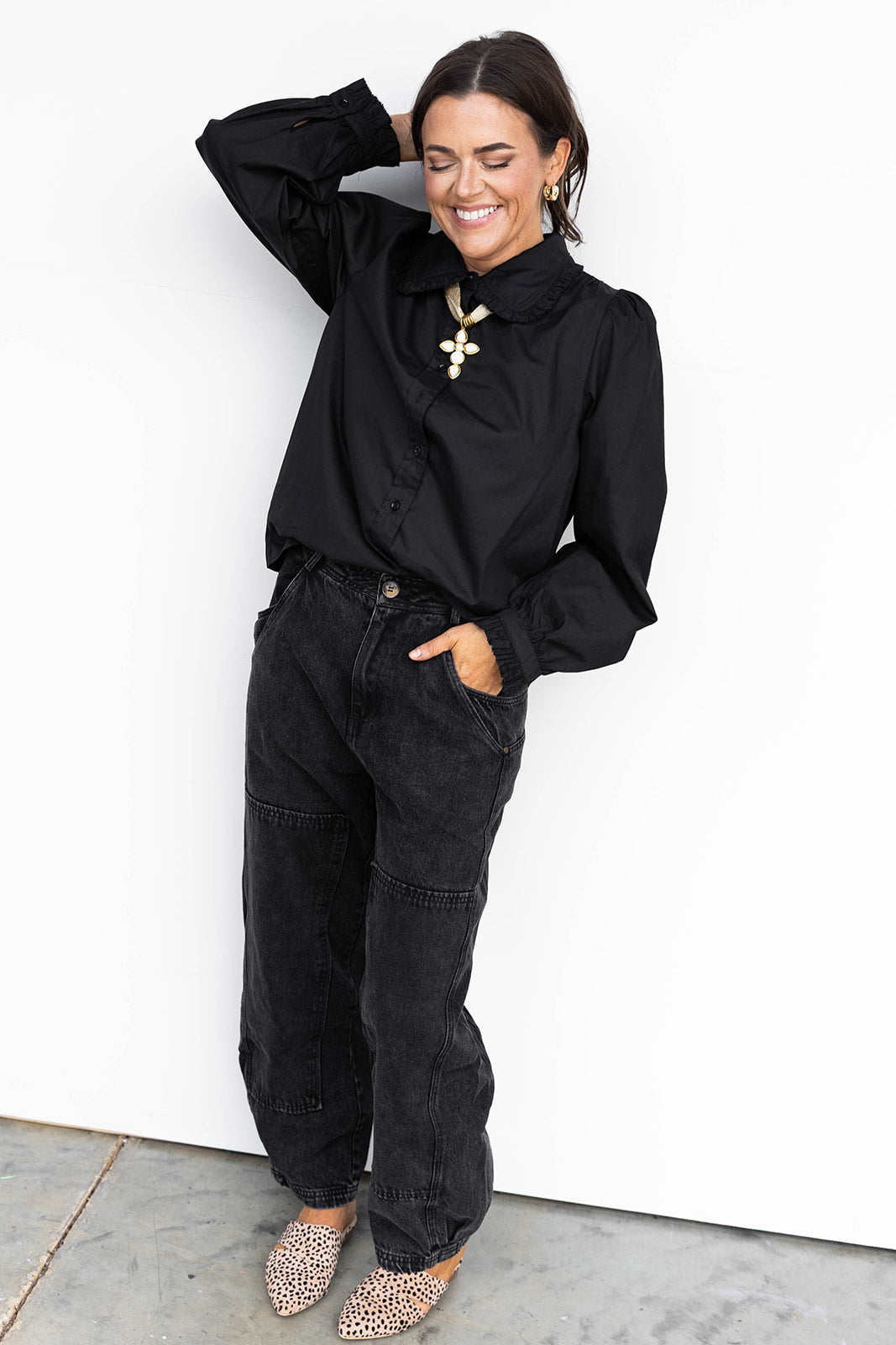 Right by the Ruffles Button Down- Black