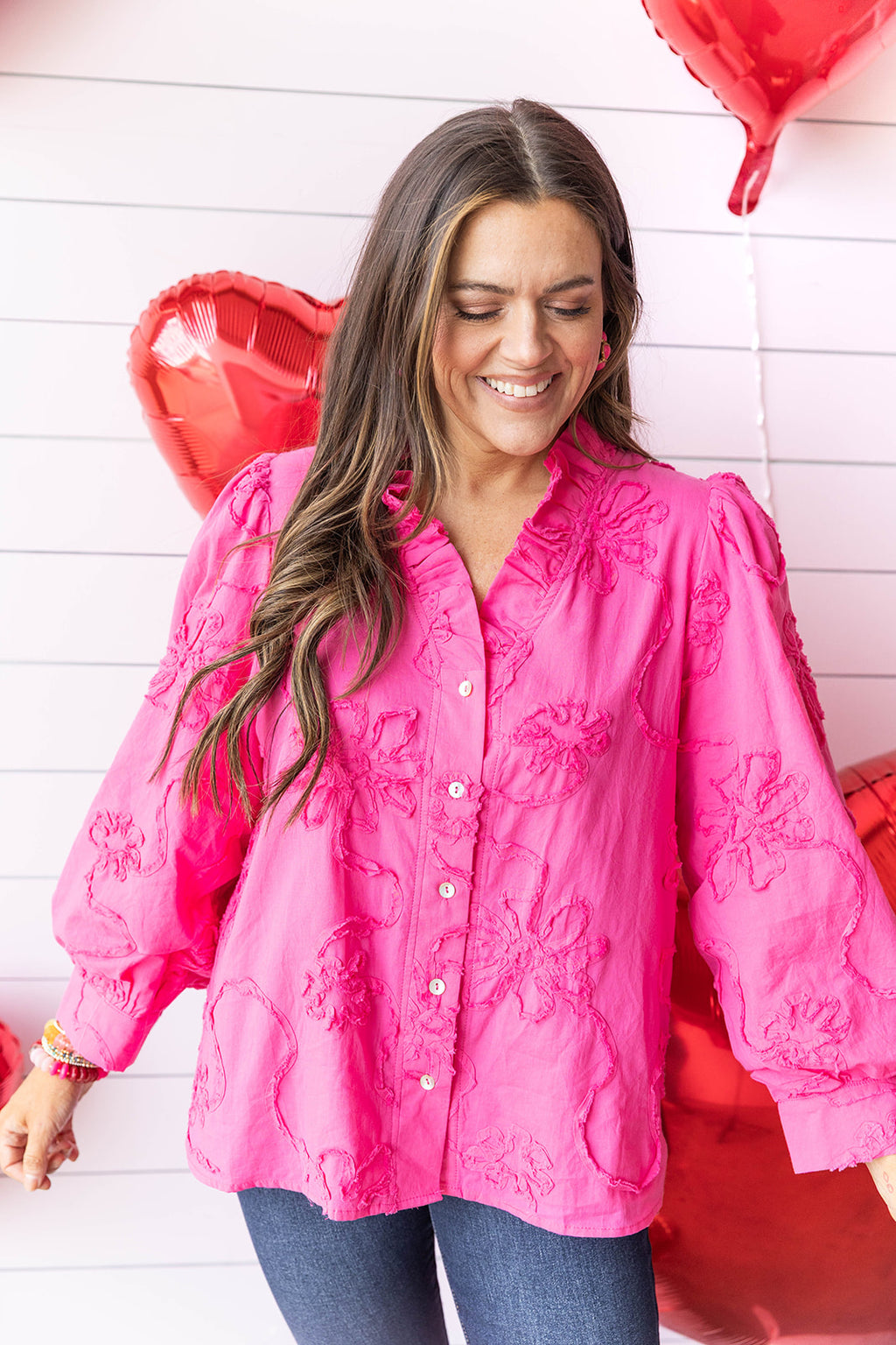 Poppy Petals Blouse - Hot Pink