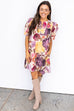 Dark Fall Florals Mini Dress - Ecru