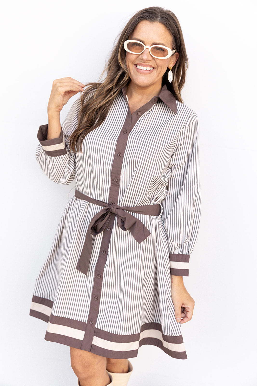 Madison Stripe Dress - Mocha