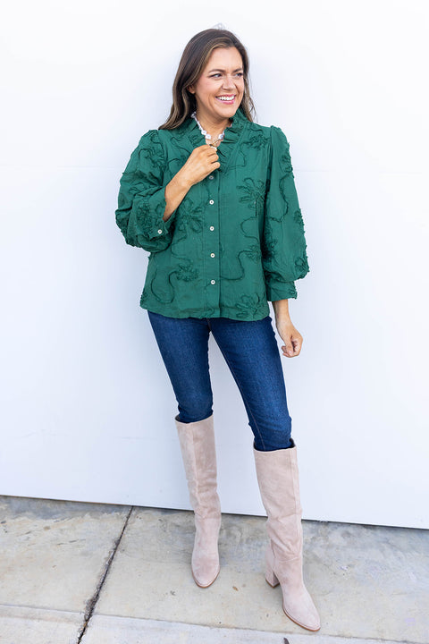 Poppy Petals Blouse - Hunter Green