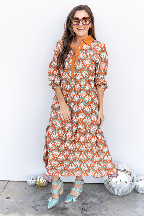 Harvest Whisper Dress -Rust