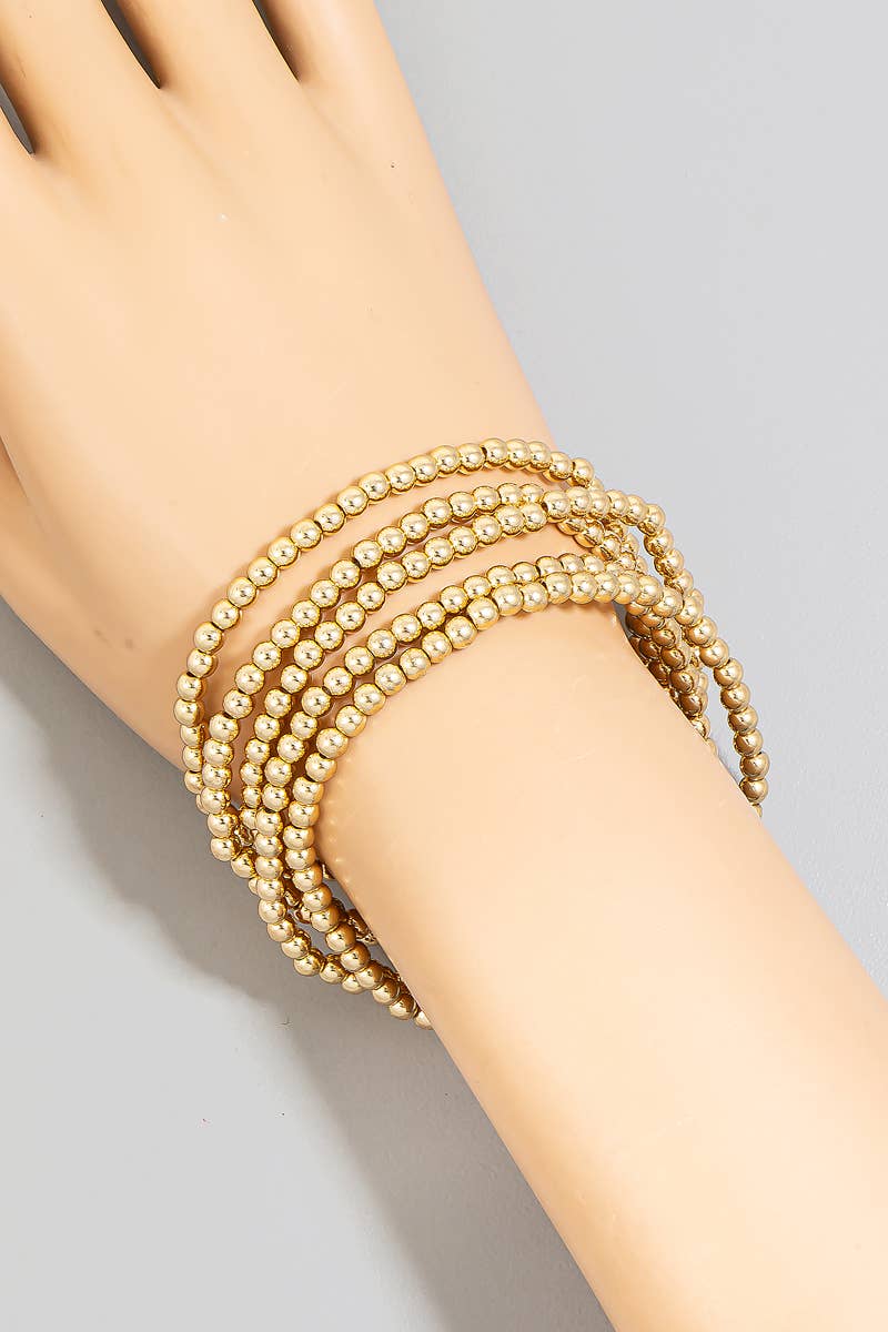 Five Layered Mini Metallic Beaded Bracelet Set: GD