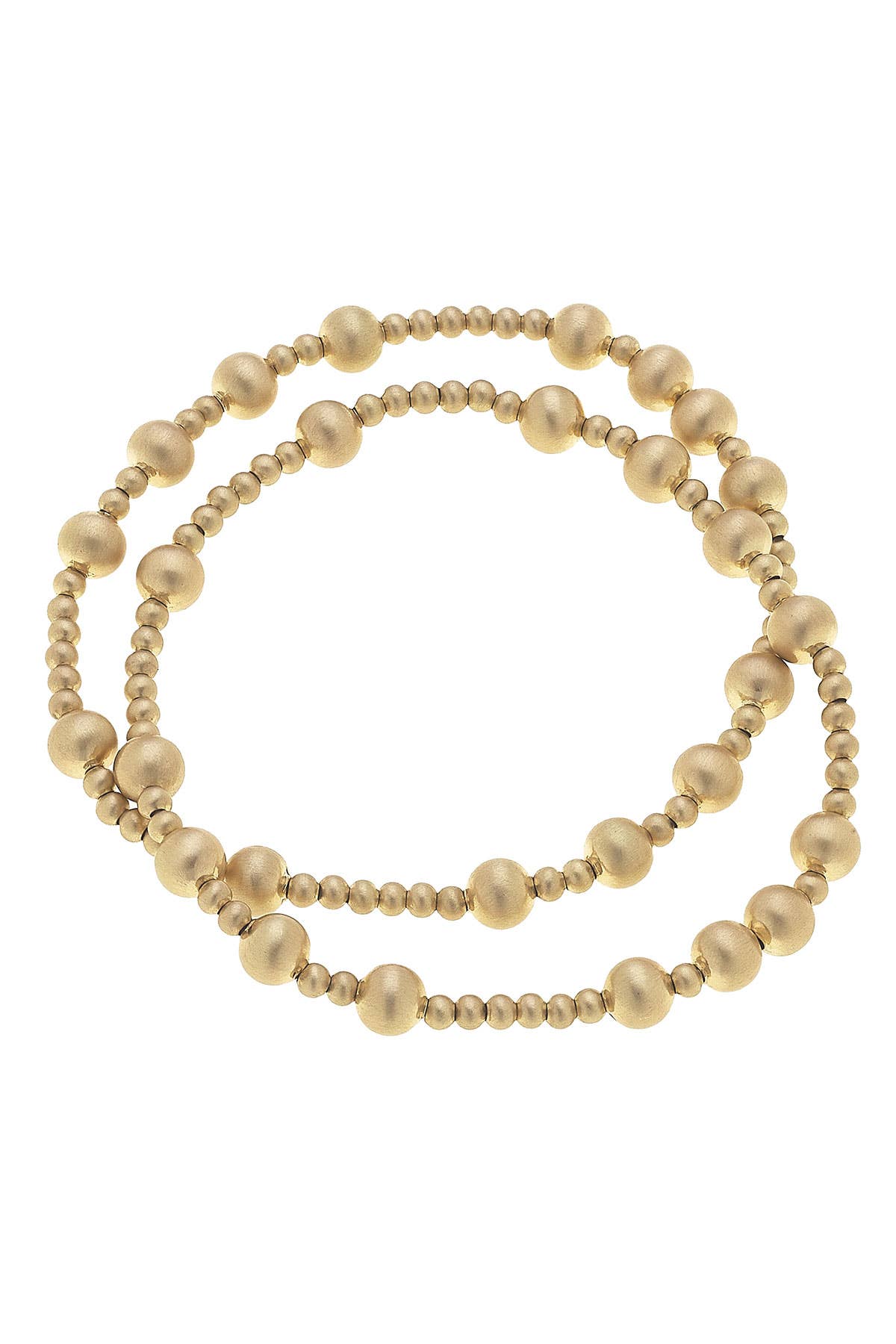 Shelby Ball Bead Stretch Bracelets (Set of 2): Satin Gold