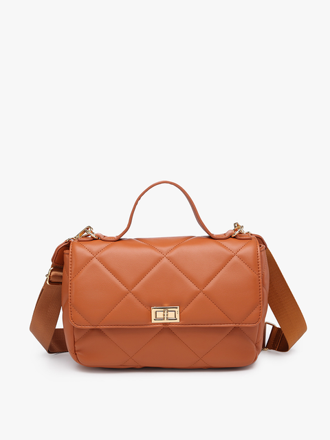 Harp Quilted Twist Lock Crossbody: Lt. Brown