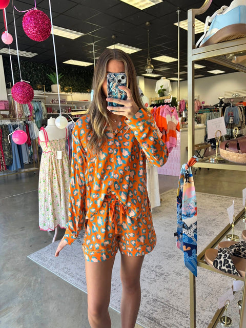 Orange Pajamas Shorts Set