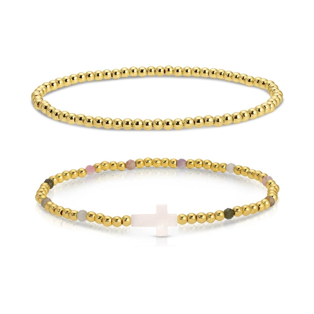 Cross Beaded Bracelet Charm Set: Multi Color
