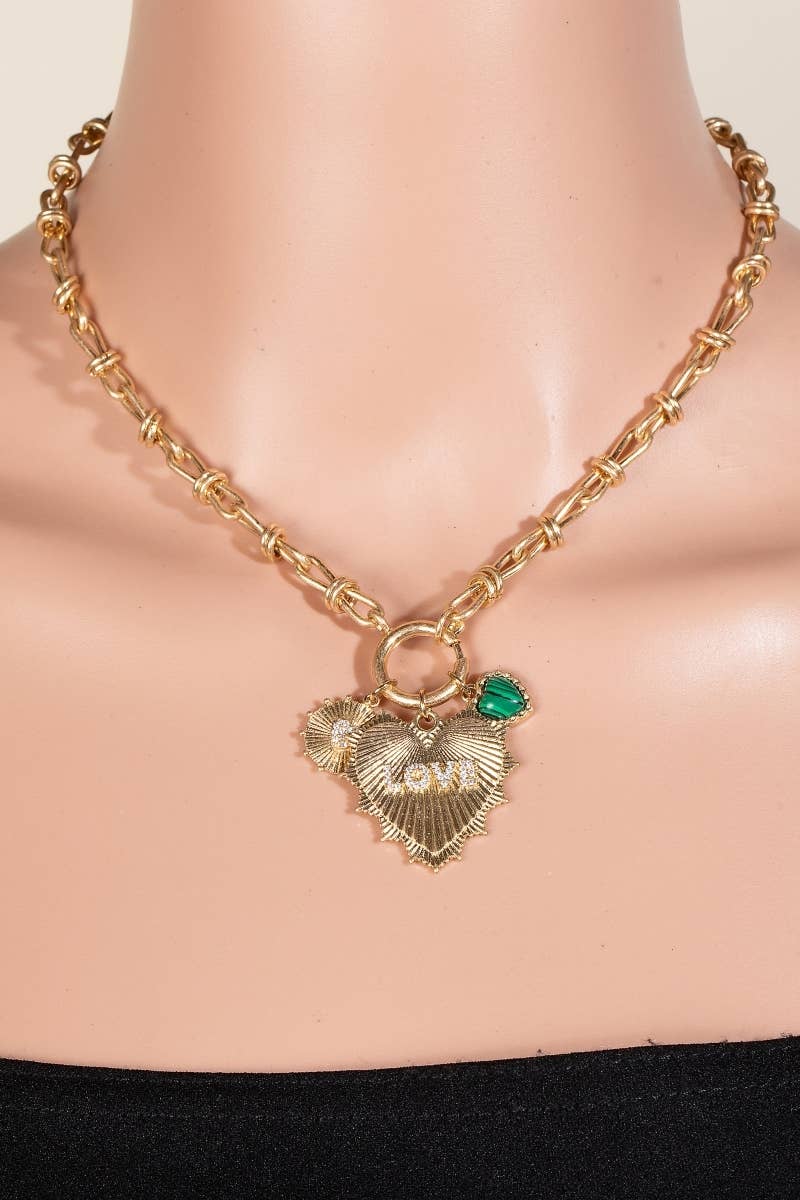 Pave Love Multi Heart Charms Chain Necklace: WG