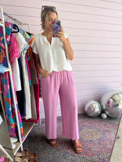 Just Relax Cropped Pants - Mauve Pink