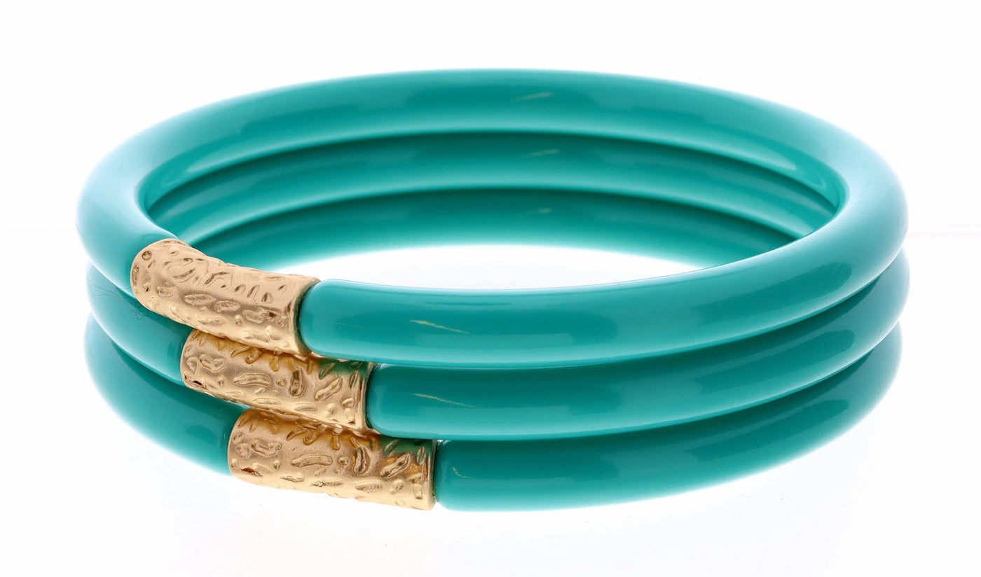 Stack of 3, Teal Bangles with Gold Accent Bracelet