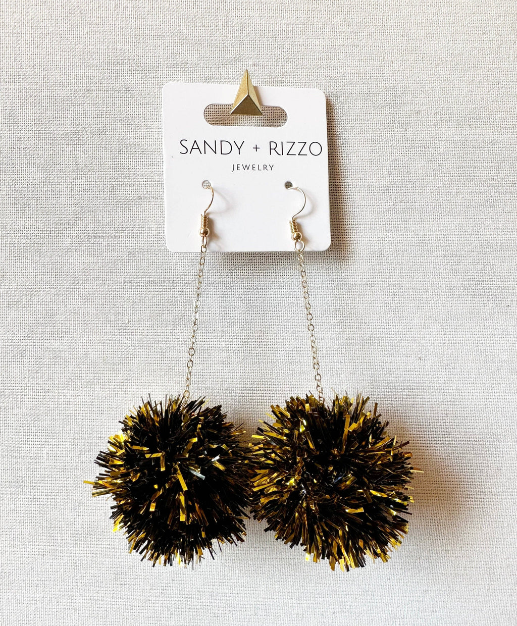 Black and Gold Tinsel Pom Dangle