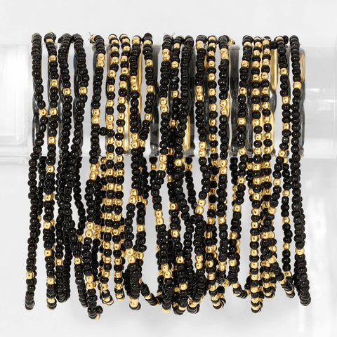 Stretch Seed Bead Solid Game Day Bracelets: Black