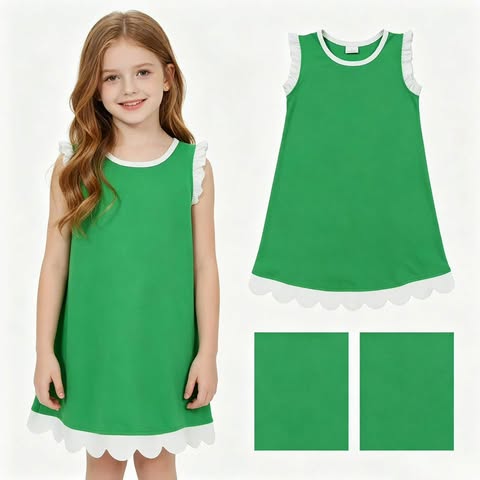 Cotton Scalloped Dress - green
