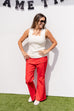 Emily Scalloped Pants - Red