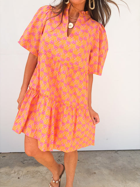 Here For The Party Dress - Orange/Pink