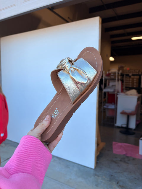 Too Cute Gold Crinkle Corkys Sandal