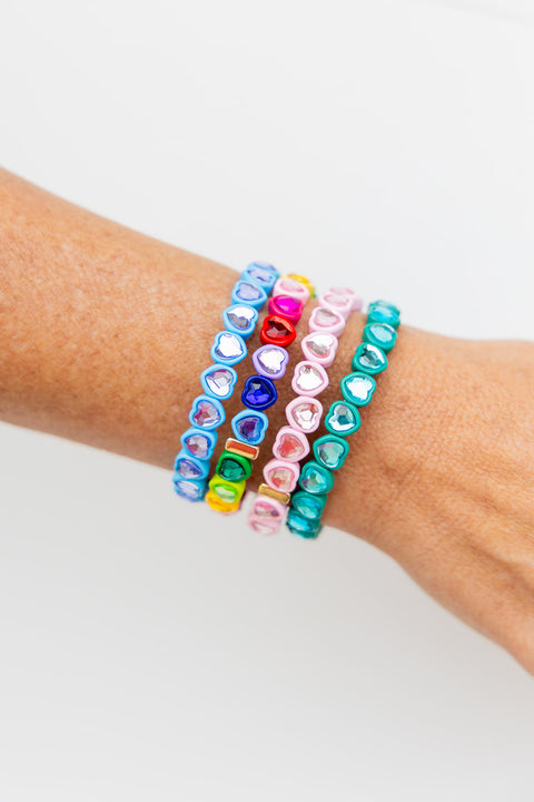 Heart Enamel Rhinestone Bracelet
