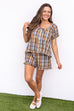 Brand New Woman Top - Mocha/Blue