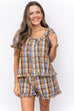 Brand New Woman Top - Mocha/Blue