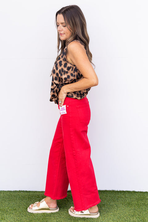Pop Of Color Crop Jeans - Scarlet