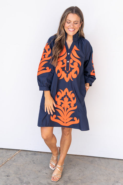Gameday Grandeur Dress -Navy